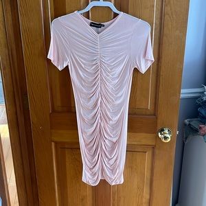 Pretty Little Thing Blush Pink Ruched Front T-Shirt Dress, Size 10